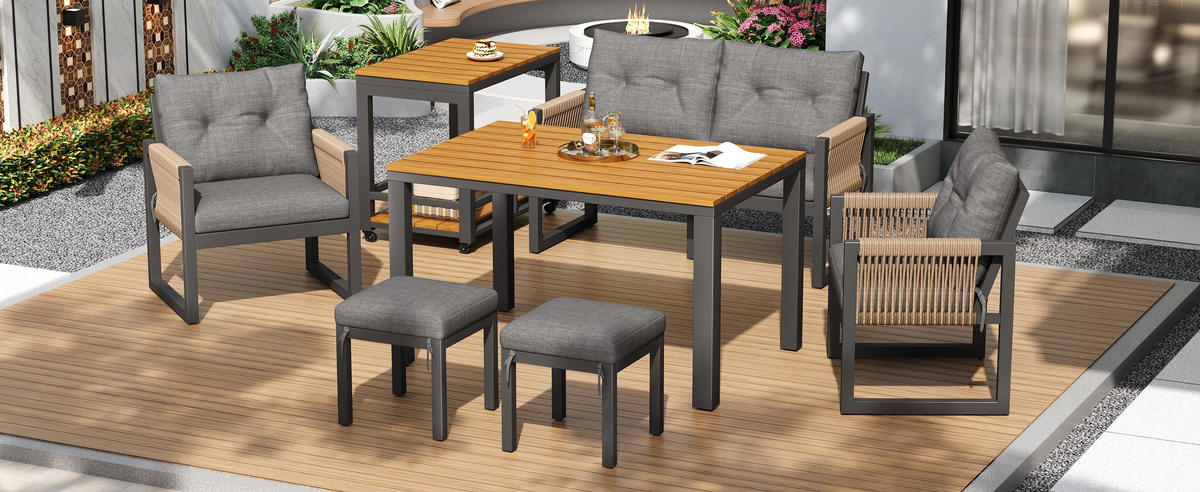 OUTDOOR SOFA SET Metall Armlehnen Kissen - Grau, Metall - LEBENLANG