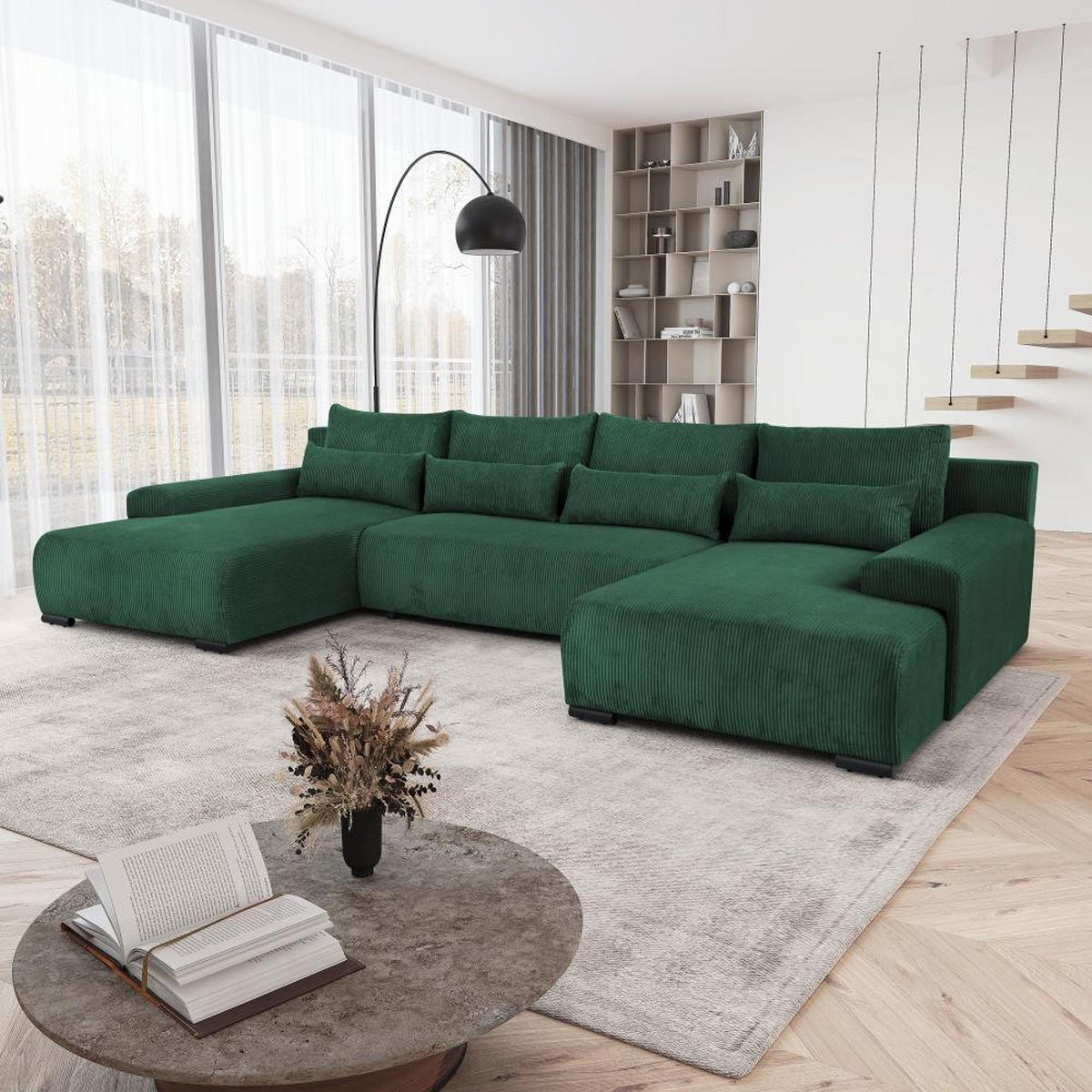 WOHNLANDSCHAFT Benny U grün - Schwarz/Grün, Textil/Metall (350/85/186cm) - Beautysofa