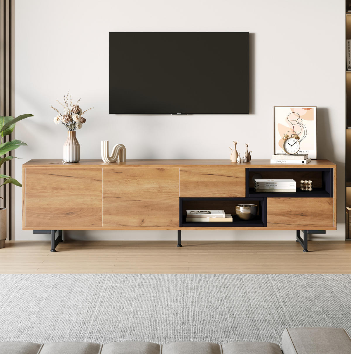 TV-ELEMENT mit 2 Türen und Schubladen 173 x 38 x 48 cm Holzoptik - Braun, Holzwerkstoff (38/48/173cm) - Beauniv