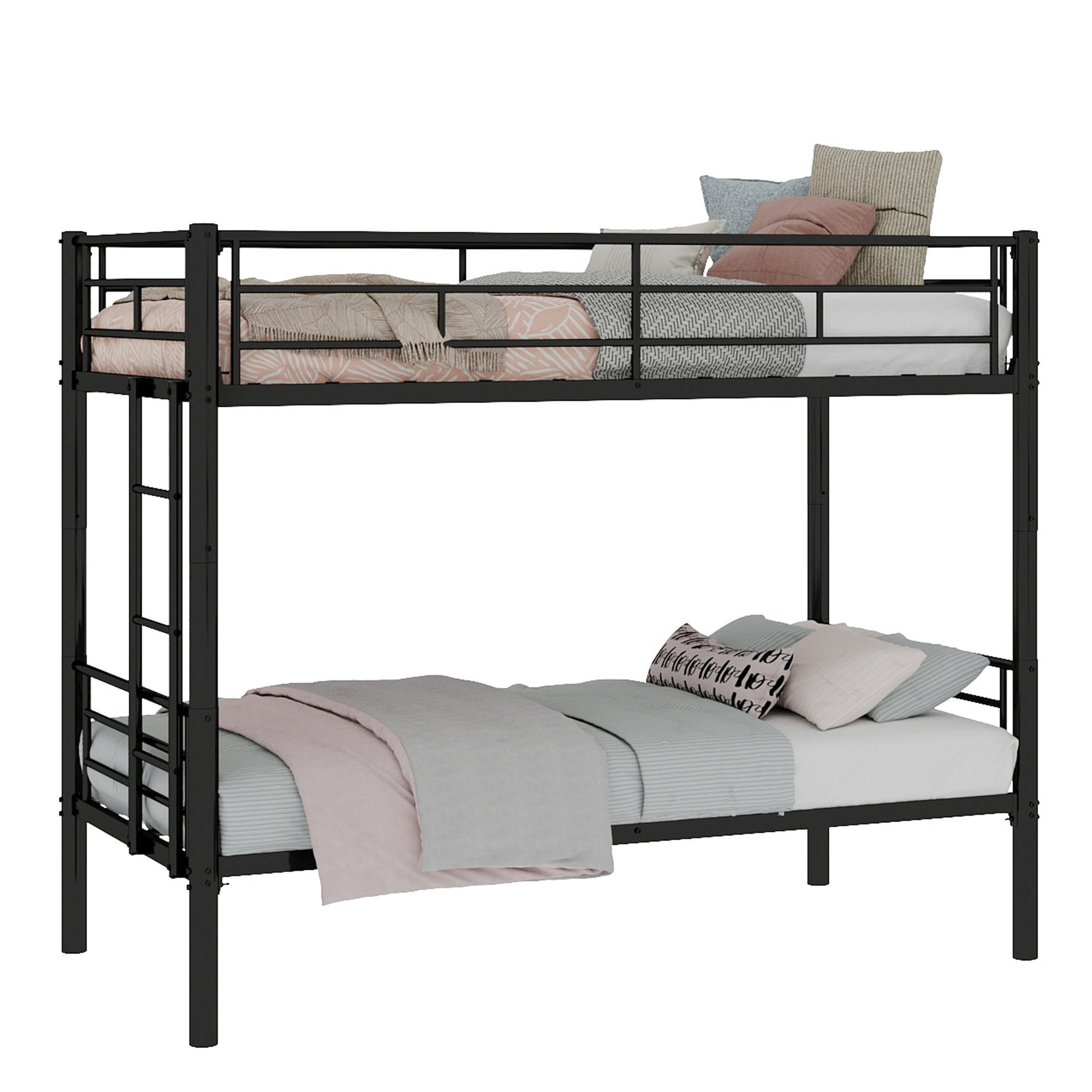 ETAGENBETT 90/190 mit Trennfunktion, Leiter und Geländern in Schwarz - Schwarz, Holzwerkstoff (90/190cm) - EVRYAE