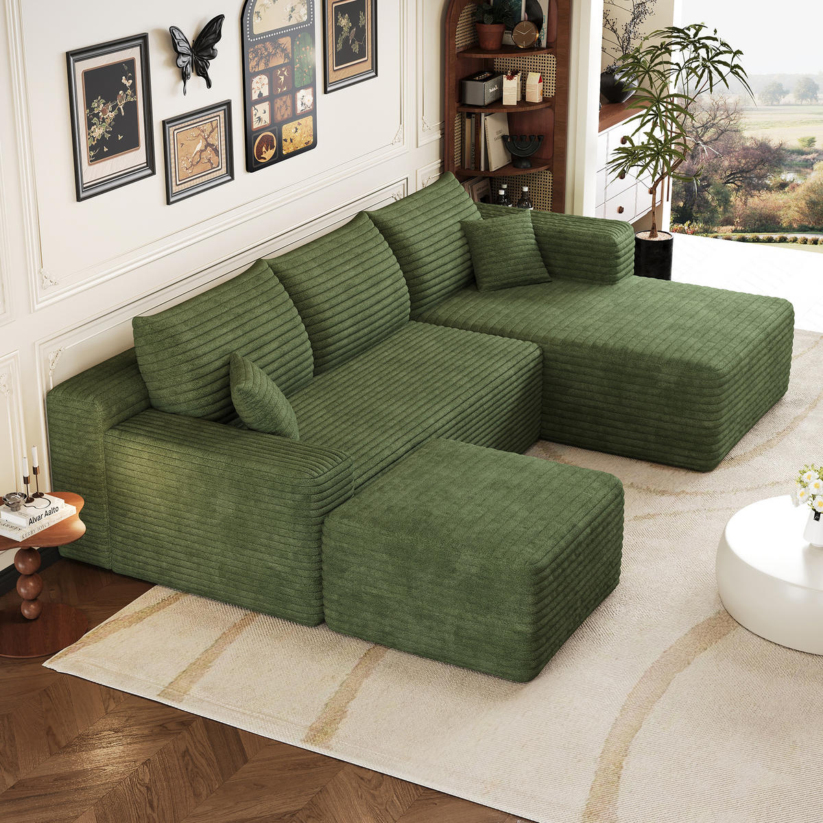 WOHNLANDSCHAFT Cord Grün Ohne Montage - Grün, Textil (241/58/151cm) - WISHDOR