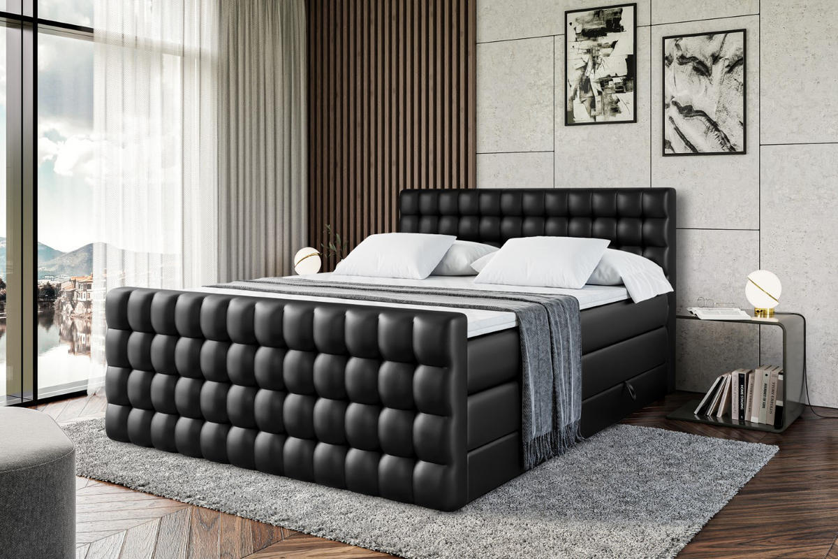 BOXSPRINGBETT VIONE-Z KING - 120 x 200 - H3/H4 - Schwarz Hochglanz - Schwarz Hochglanz, Holzwerkstoff (120/200cm) - ALTDECOR