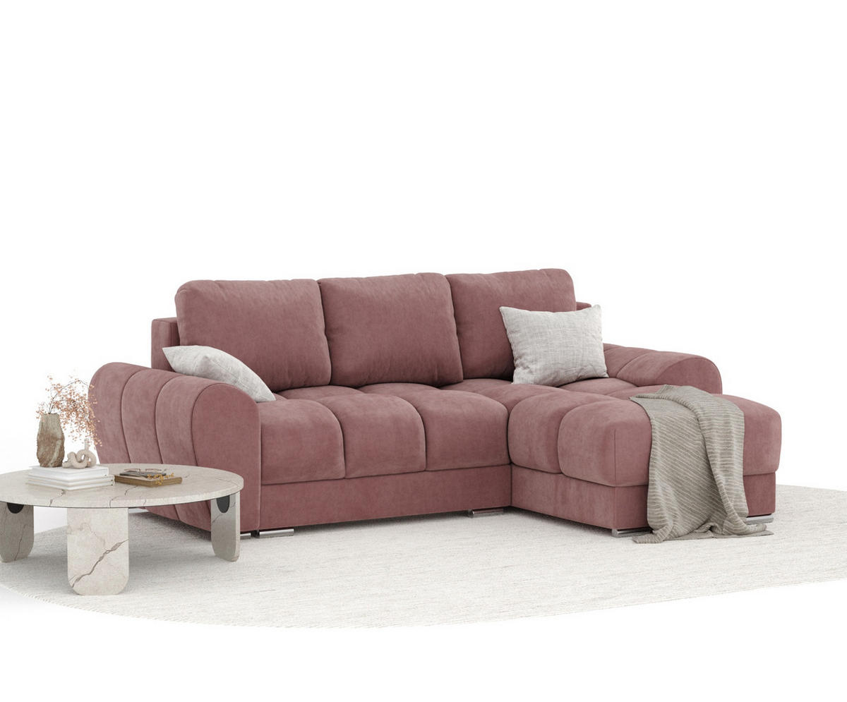 ECKSOFA MIT SCHLAFFUNKTION Peebles Rosa Samtstoff - Chromfarben/Pink, Holz/Holzwerkstoff (256/175cm) - Maison de Reve