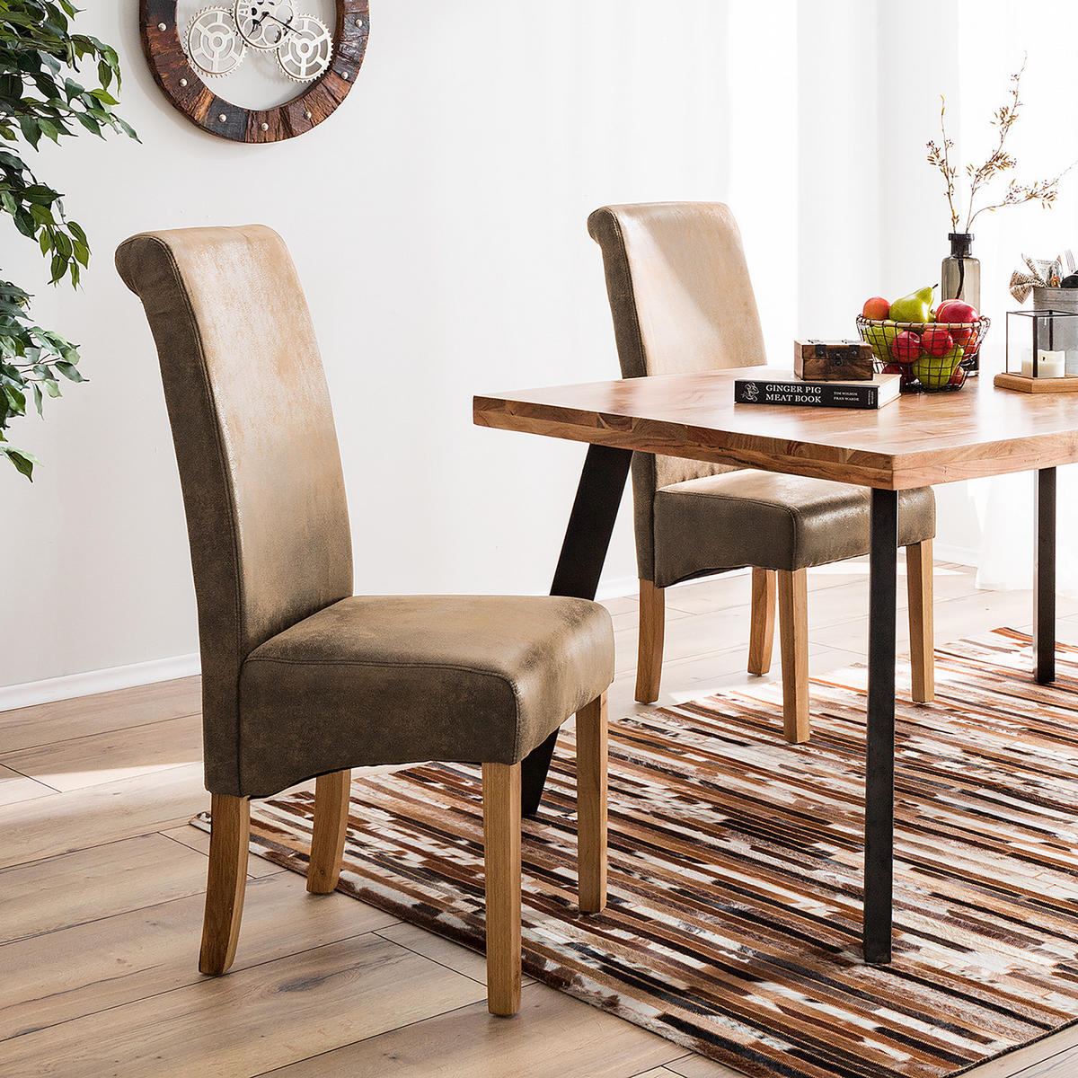 POLSTERSTUHL - Braun - Microfaser - Eiche - 47 x 108 x 64 cm - Braun, Holz/Textil (47/108/64cm) - home24