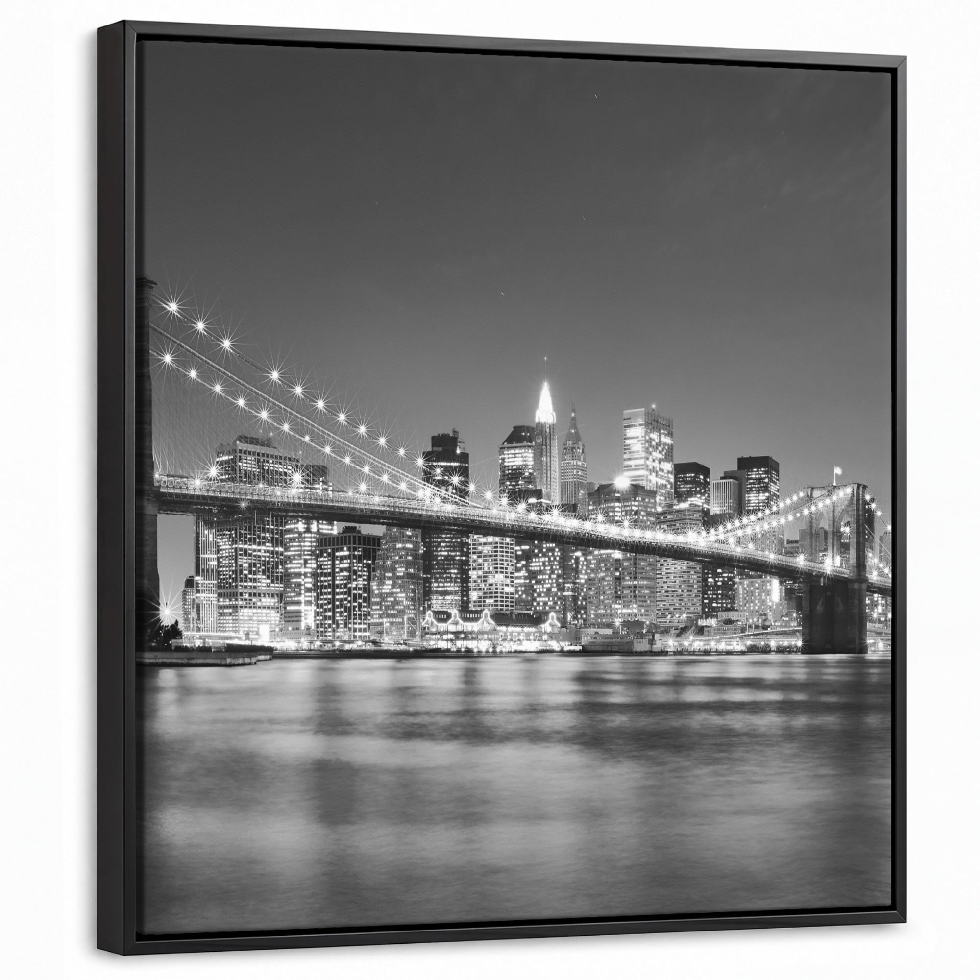 LEINWAND Bilder mit Rahmen - New York - Brücke - Brooklyn - Schwarz und weiß - Architektur - 50x50 - Schwarz, Textil (50/50cm) - MuchoWow