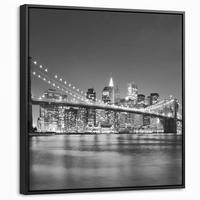 LEINWAND Bilder mit Rahmen - New York - Brücke - Brooklyn - Schwarz und weiß - Architektur - 50x50 - Schwarz, Textil (50/50cm) - MuchoWow