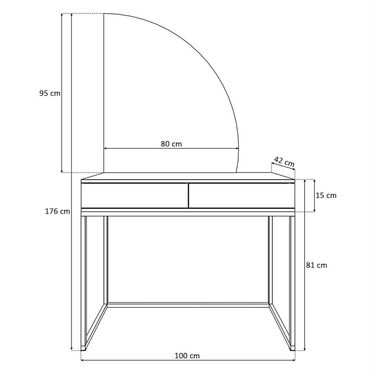 SCHMINKTISCH schwarz/weiß Hochglanz QUINNIE mit LED-Spiegel rechts Griff Kristall - Weiß Hochglanz/Schwarz, Holzwerkstoff (100/176/42cm) - Lookway