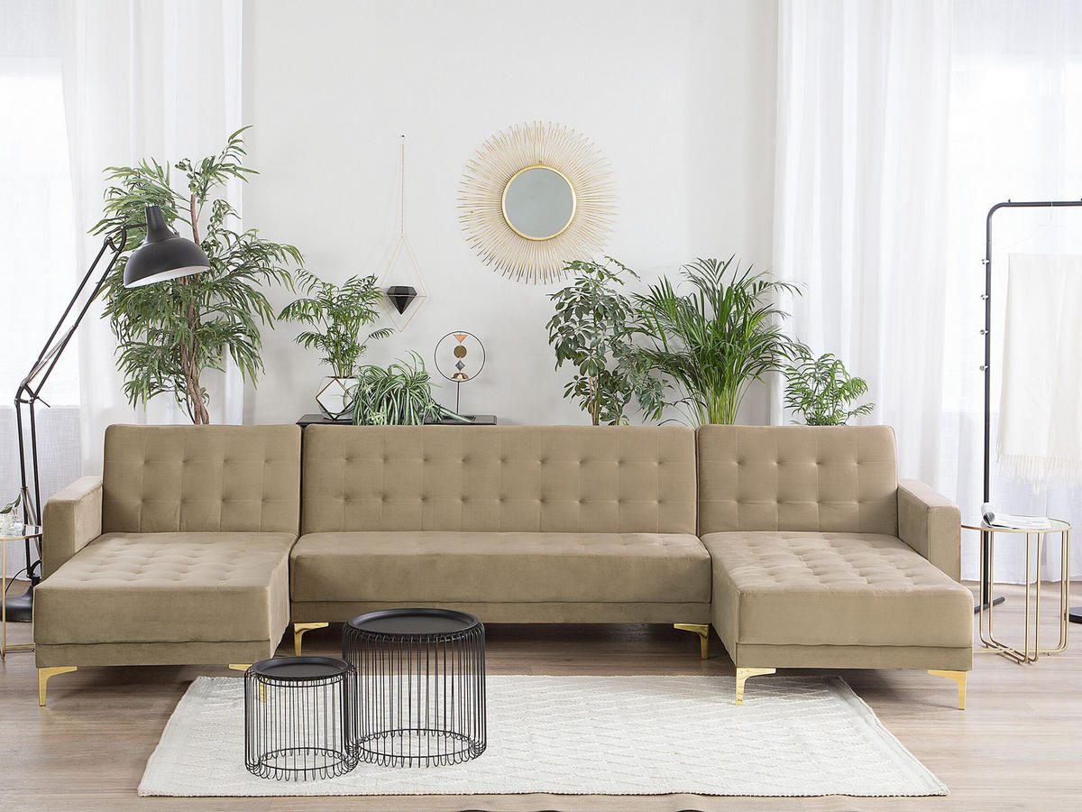 SCHLAFSOFA U-förmig Samtstoff Beige Aberdeen - Beige, Textil (348/83/168cm) - Beliani