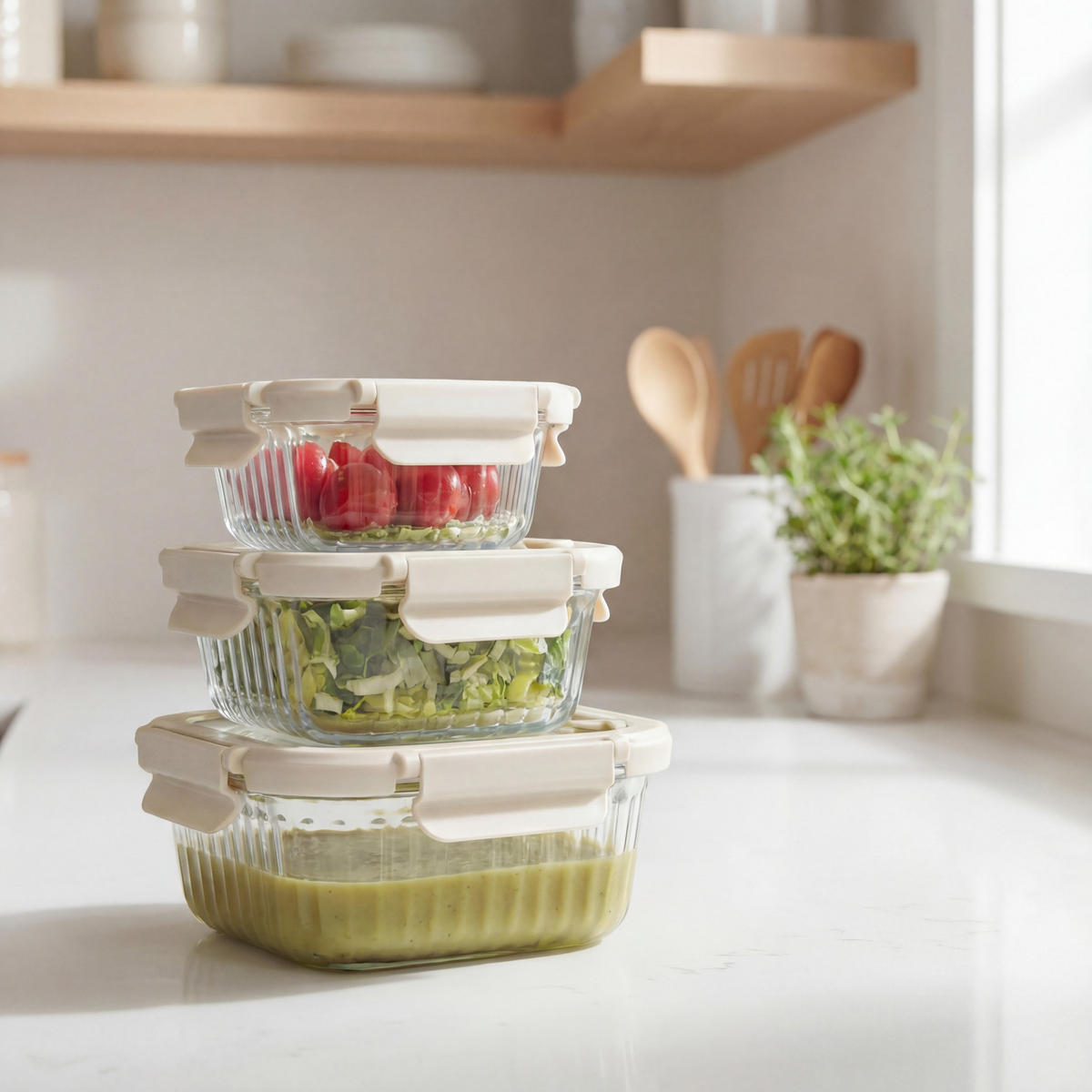 FRISCHHALTEDOSE 3er-Set 12/12/6 cm - Transparent, Glas (12/6/12cm) - 5five Simply Smart