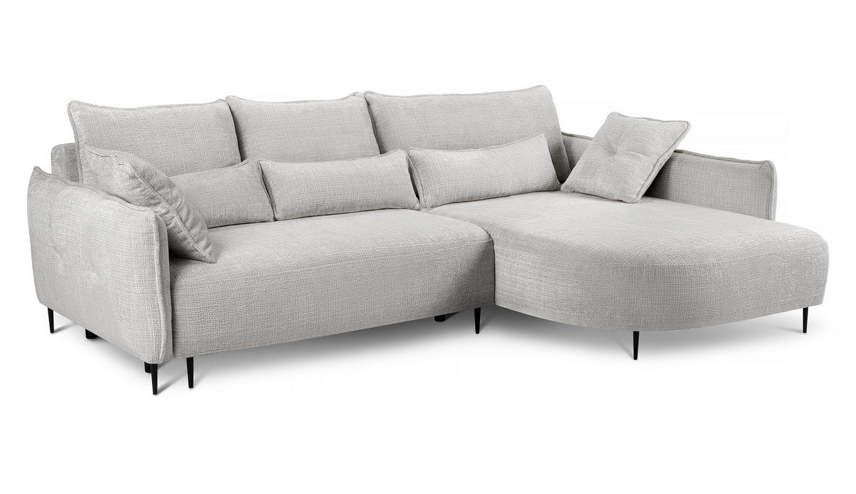 ECKSOFA Oblivio Hellgrau Chenille - Hellgrau/Schwarz, Textil/Metall (285/200cm) - Selsey