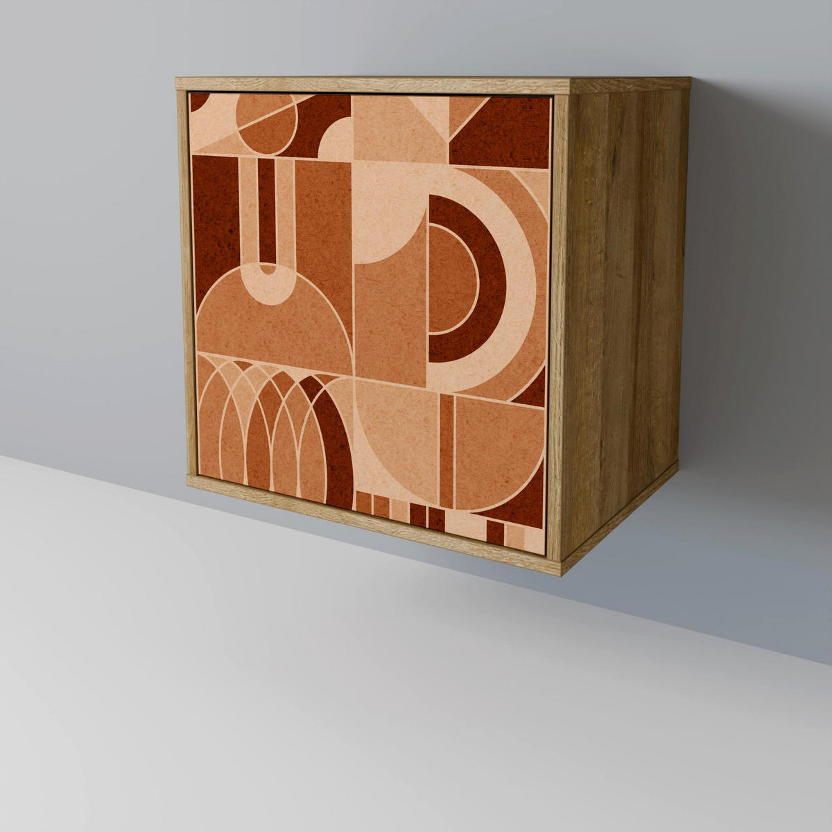 SIDEBOARD PRISM MOSAIC, Eichefarben, 57,5x42x67,5 cm, Schwarze Metall-Rahmenfüße - Eichefarben/Multicolor, Holzwerkstoff/Metall (57.5/67.5/42cm) - SpaceRebels