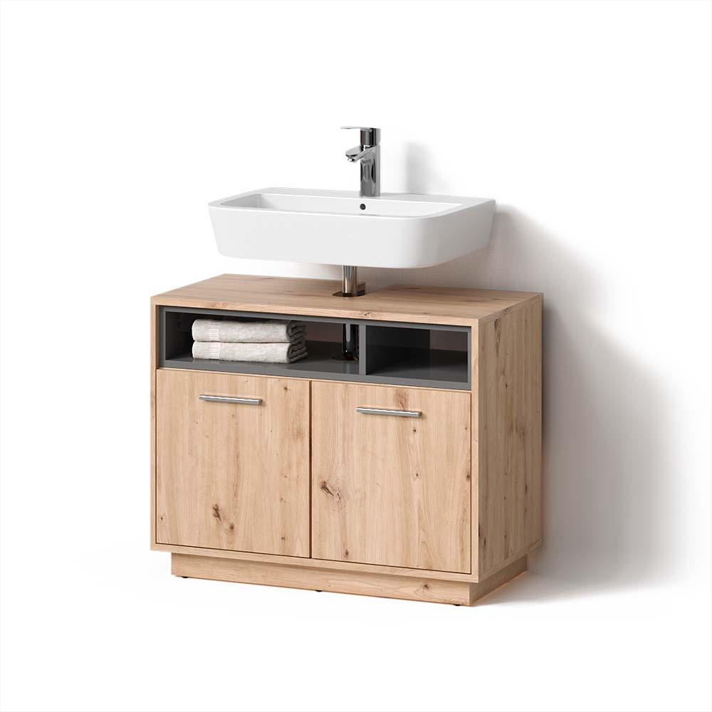 WASCHBECKENUNTERSCHRANK Temo Artisan Eiche/Anthrazit 80 x 64 cm - Anthrazit/Eiche Artisan, Holzwerkstoff (80/64/40cm) - Livinity®