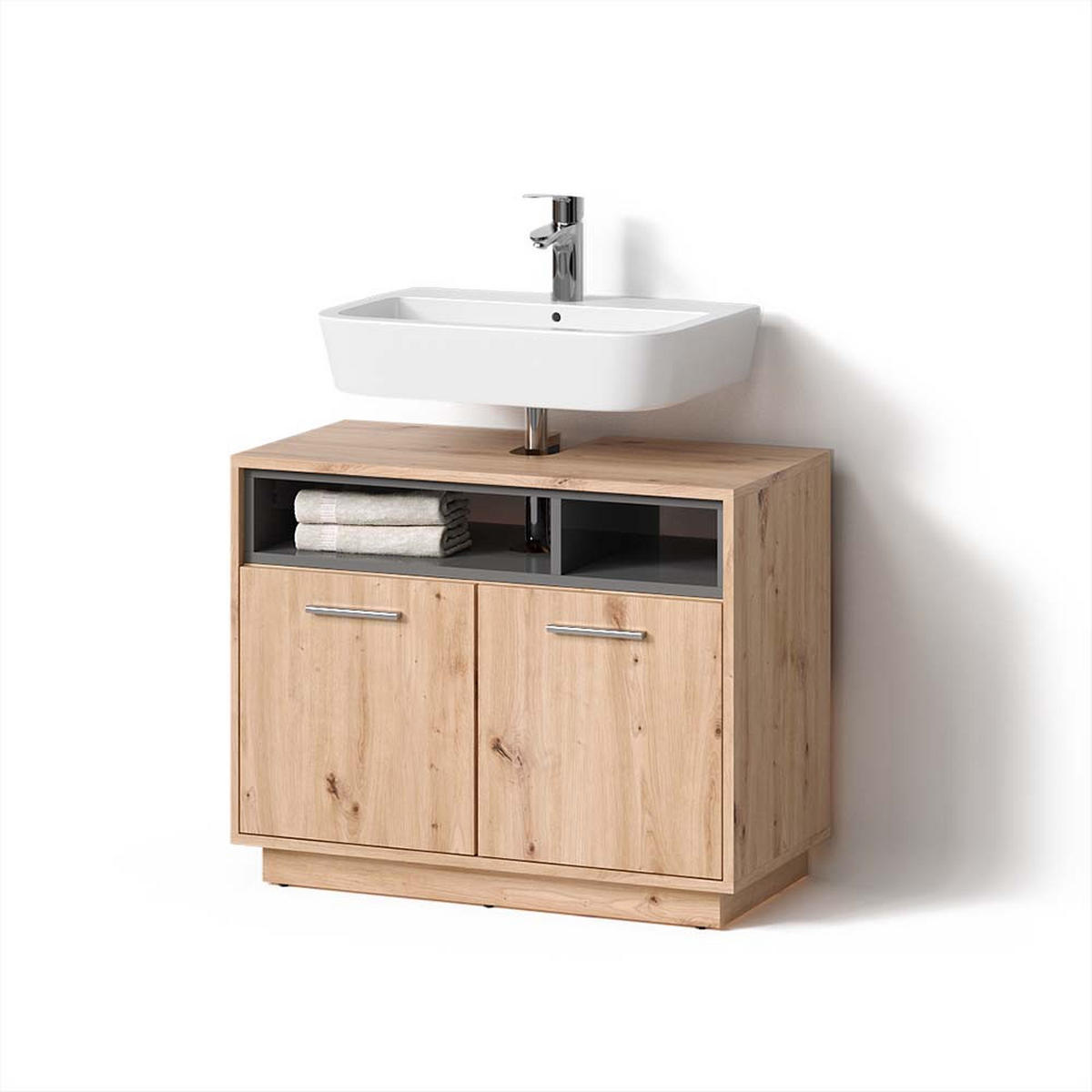 WASCHBECKENUNTERSCHRANK Temo Artisan Eiche/Anthrazit 80 x 64 cm - Anthrazit/Eiche Artisan, Holzwerkstoff (80/64/40cm) - Livinity®