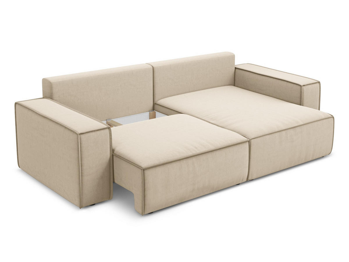 ECKSOFA mit Schlaffunktion Samt Stoff Beige - Beige/Creme, Kunststoff/Textil (257/148cm) - Makamii