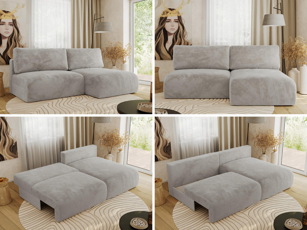 ECKSCHLAFSOFA VIVO L Hellgrau Plüsch - rechts - Hellgrau/Schwarz, Kunststoff/Textil (150/223cm) - MKS