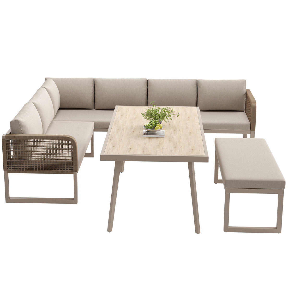 GARTENMÖBELSET für 6-8 Personen mit Sitzkissen & Rückenkisse in Beige - Beige, Metall