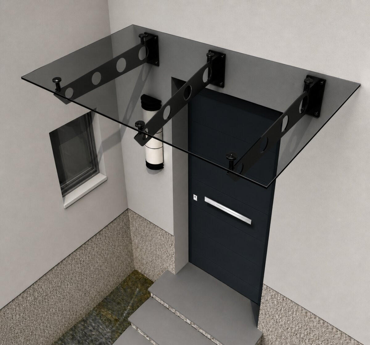 GLASVORDACH 250x90 cm Sicherheitsglas Edelstahl Grauglas S-Schwarz - Grau, Glas (250/1.31/90cm) -  Glaswerk Westfalen
