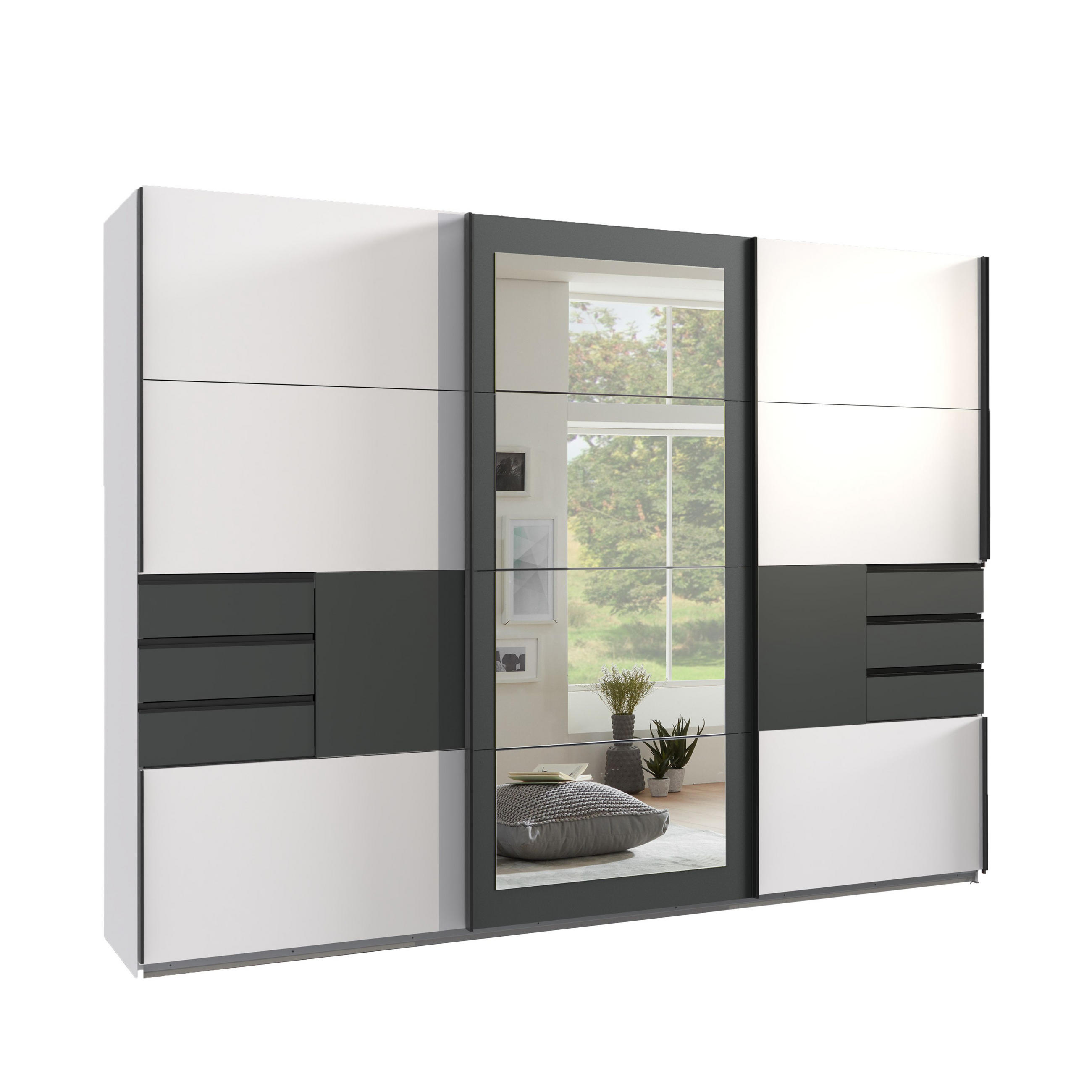 luma-home Schwebetürenschrank Weiß, Graphit 270x208x64 cm