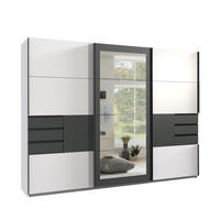 SCHWEBETÜRENSCHRANK 3-türig B270/H208/64 cm in Weiß mit Absetzungen in Grafit, Spiegel & Schubladen, Kleiderschrank inkl. Vollausstattung / 22502 - Blau/Graphitfarben, Holzwerkstoff/Metall (270/208/64cm) - luma-home