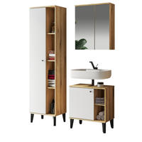 BADMÖBEL-SET 3-teilig weiß, Evoke Eiche, Badkombination, 121 x 190 cm - Eichefarben/Schwarz, Glas/Holzwerkstoff (121/190/33cm) - Furn.Design