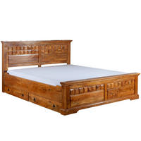 BETT Massivholz Akazie 200 x 200 x 114 hellbraun OXFORD #0311 - Braun, Holz (200/200cm) - Massivmoebel24