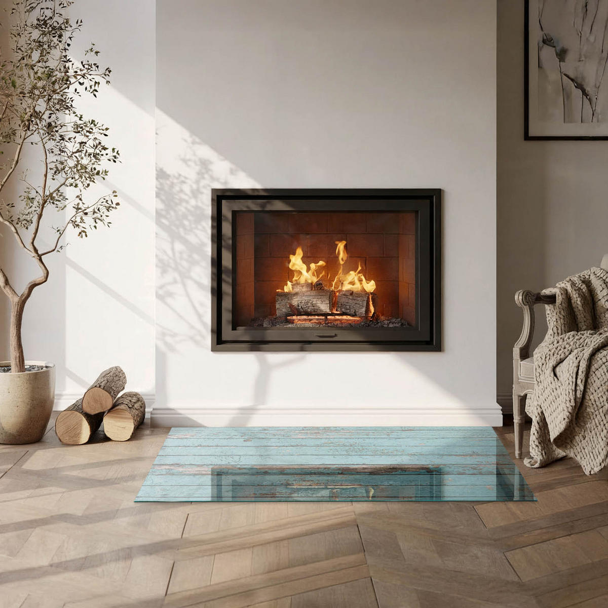 GLASPLATTE für Kamin 100x50 cm - Türkis, Glas (100/50/0.4cm) - TULUP
