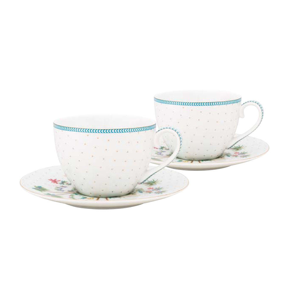 TASSEN & UNTERTASSEN 2er-Set Jolie punkte gold 280 ml - Weiß/Hellblau, Keramik (16.8/12.2/16.8cm) - Pip Studio