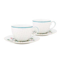 TASSEN & UNTERTASSEN 2er-Set Jolie punkte gold 280 ml - Weiß/Hellblau, Keramik (16.8/12.2/16.8cm) - Pip Studio