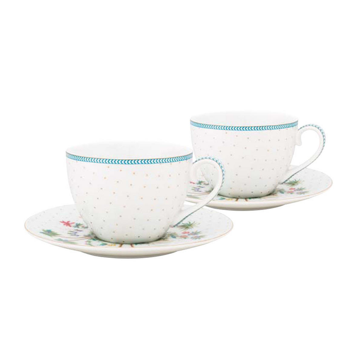 TASSEN & UNTERTASSEN 2er-Set Jolie punkte gold 280 ml - Weiß/Hellblau, Keramik (16.8/12.2/16.8cm) - Pip Studio