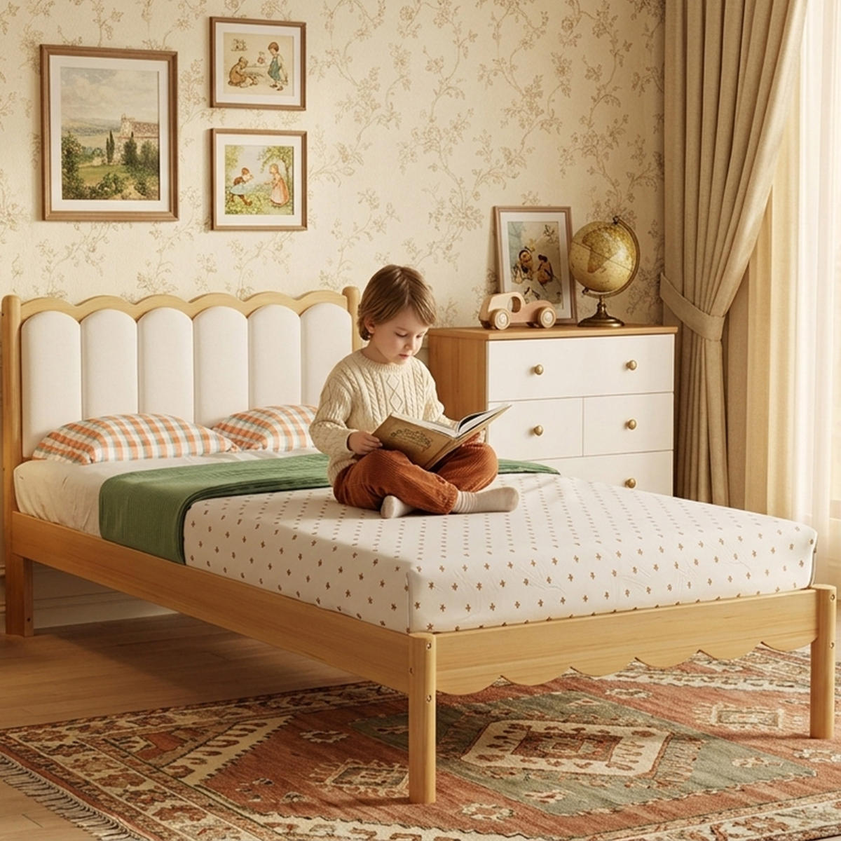 KINDERBETT 90/200 cm aus Holz mit gepolstertem PU-Kopfteil Beige/Natur - Beige, Holz (90/200cm) - Modenvie