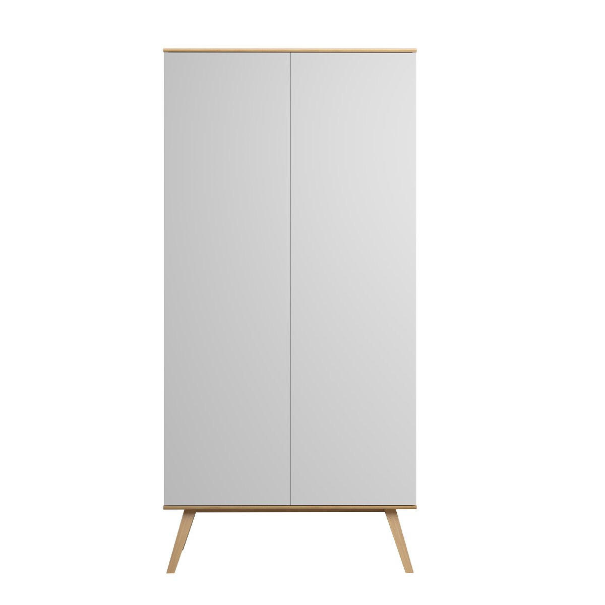 KLEIDERSCHRANK mit Kleiderstange, 8 Regalen, und 2 Türen, L100 x H207cm - Nature - Weiß, Holzwerkstoff (100/207.5/58cm) - Calicosy