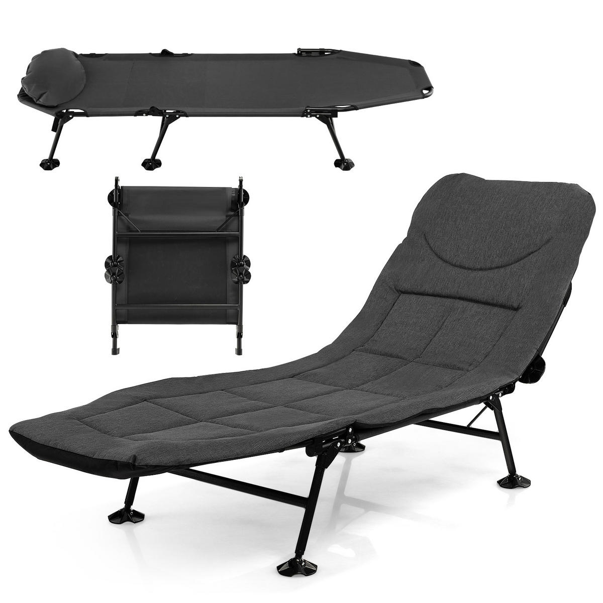 CAMPINGSÄNG med avtagbar madrass grå - Grå, Metall - COSTWAY