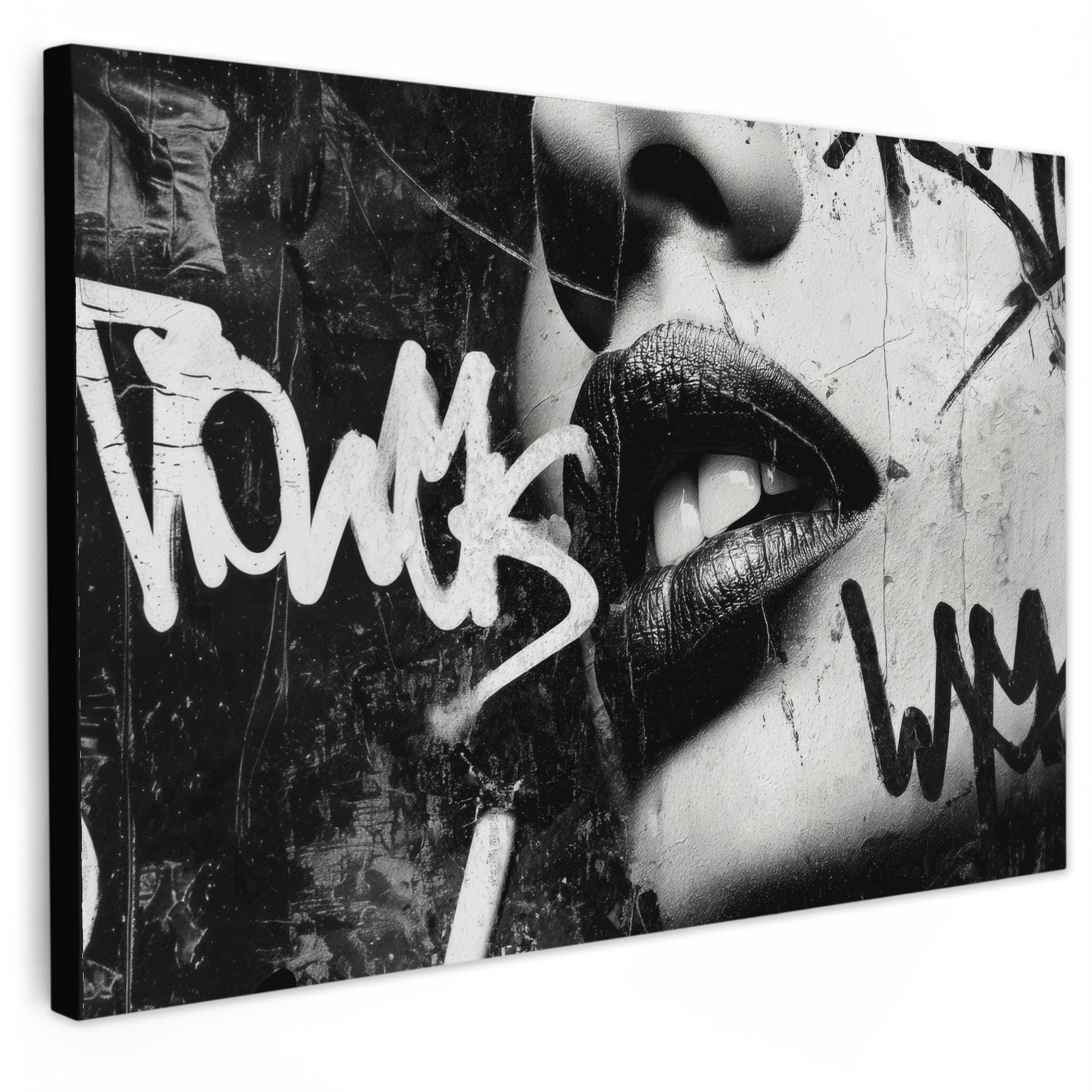 MuchoWow OBRAZ NA PLÁTNĚ Obličej - Ústa - Graffiti - Černá barva 60x40 cm