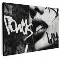 LEINWANDBILD Gesicht - Mund - Graffiti - Schwarz Wohnzimmer Groß 120x80 cm - Schwarz, Textil (120/80cm) - MuchoWow