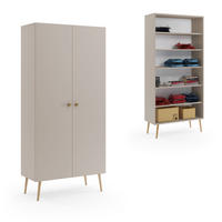 SCHRANK Kaschmir Boho Tief Holzbeine 5 Regale - Beige, Holzwerkstoff (87/212/41cm) - Sepro Meble