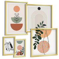 BILDER SET 5er Set - 50x50 cm & 20x30 cm & 40x60 cm Goldrahmen - Abstrakte Pflanzenformen - Goldfarben, Kunststoff (40/60cm) - TULUP