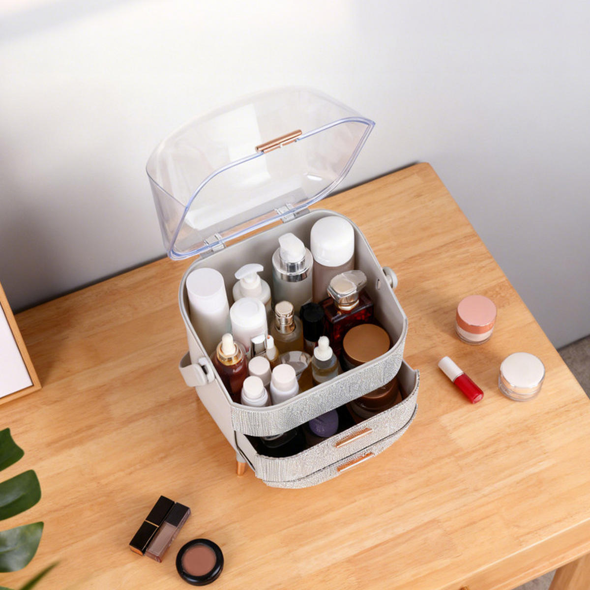 KOSMETIKORGANIZER Carsten Ⅲ 26/16/38 cm - Silberfarben, Kunststoff (16/38/26cm) - Nettlife