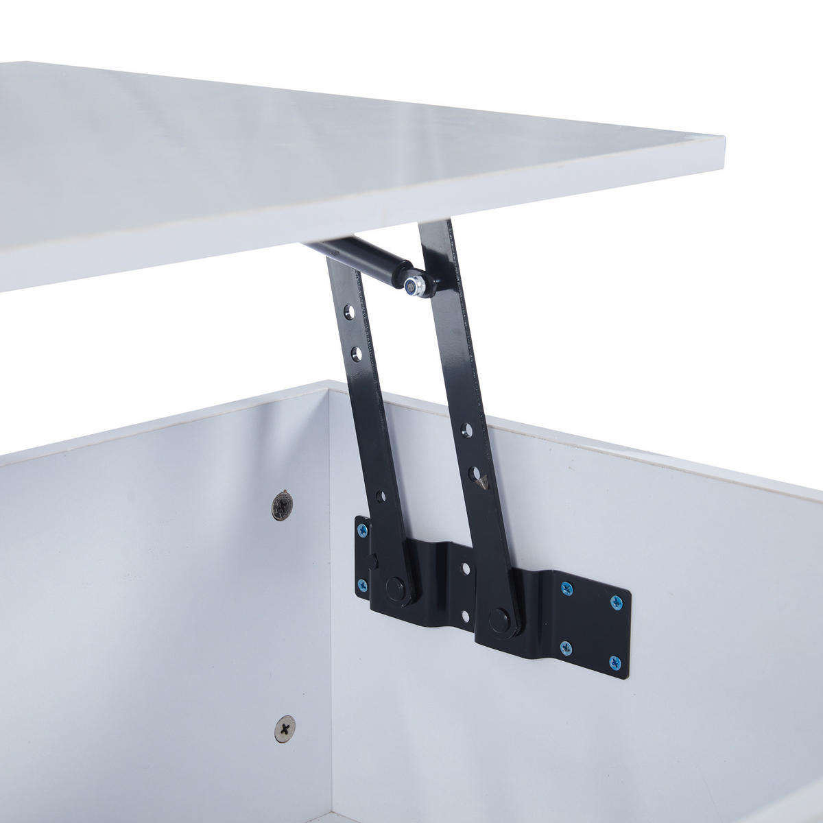KONFERENČNÍ stolek 100/50/46 cm bílý z dřevotřísky s LED osvětlením a zvedací deskou - bílá, kompozitní dřevo (100/50/46.5cm) - OKWISH
