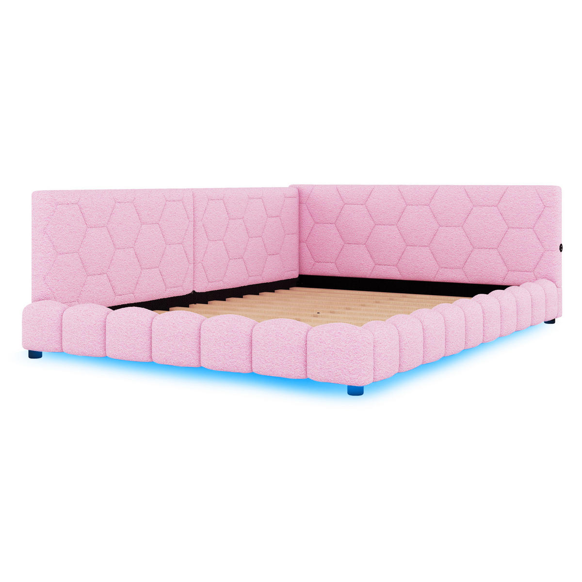 POLSTERBETT aus Vliesimitat 140x200 cm in Rosa mit LED & USB-/Type-C-Anschluss - Rosa, Textil (140/200cm) - Modfu