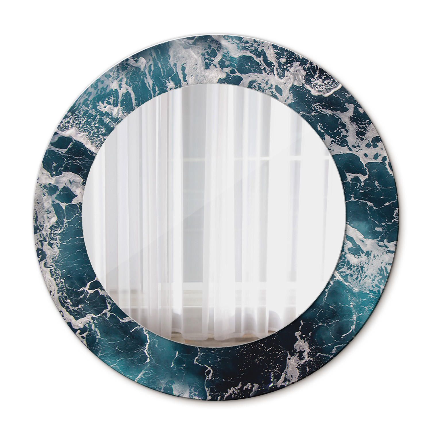 SPIEGEL Ø50 cm Rund mit Aufdruck - Blau, Glas (50/50/0.4cm) - TULUP