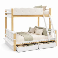 ETAGENBETT aus Kiefernholz, Spanplatte und Sperrholz 140x200 cm Weiß & Eiche mit Schubladen und Zeitschriftenständer - Eichefarben, Holz (140/200cm) - Modfu