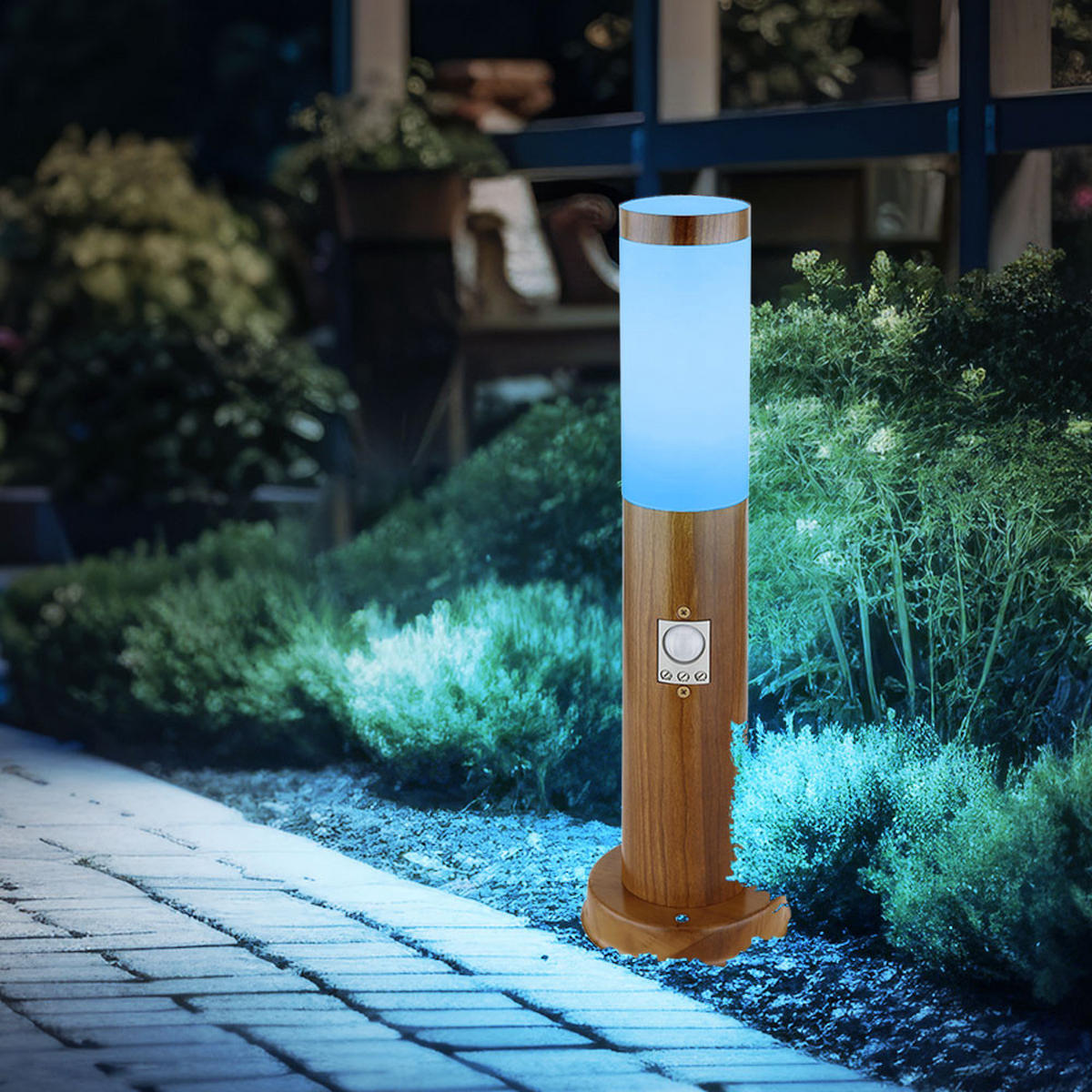 LED AUSSENLEUCHTE BOSTON Holzoptik Braun - Braun, Metall (12.7/12.7/45cm) - Globo Lighting