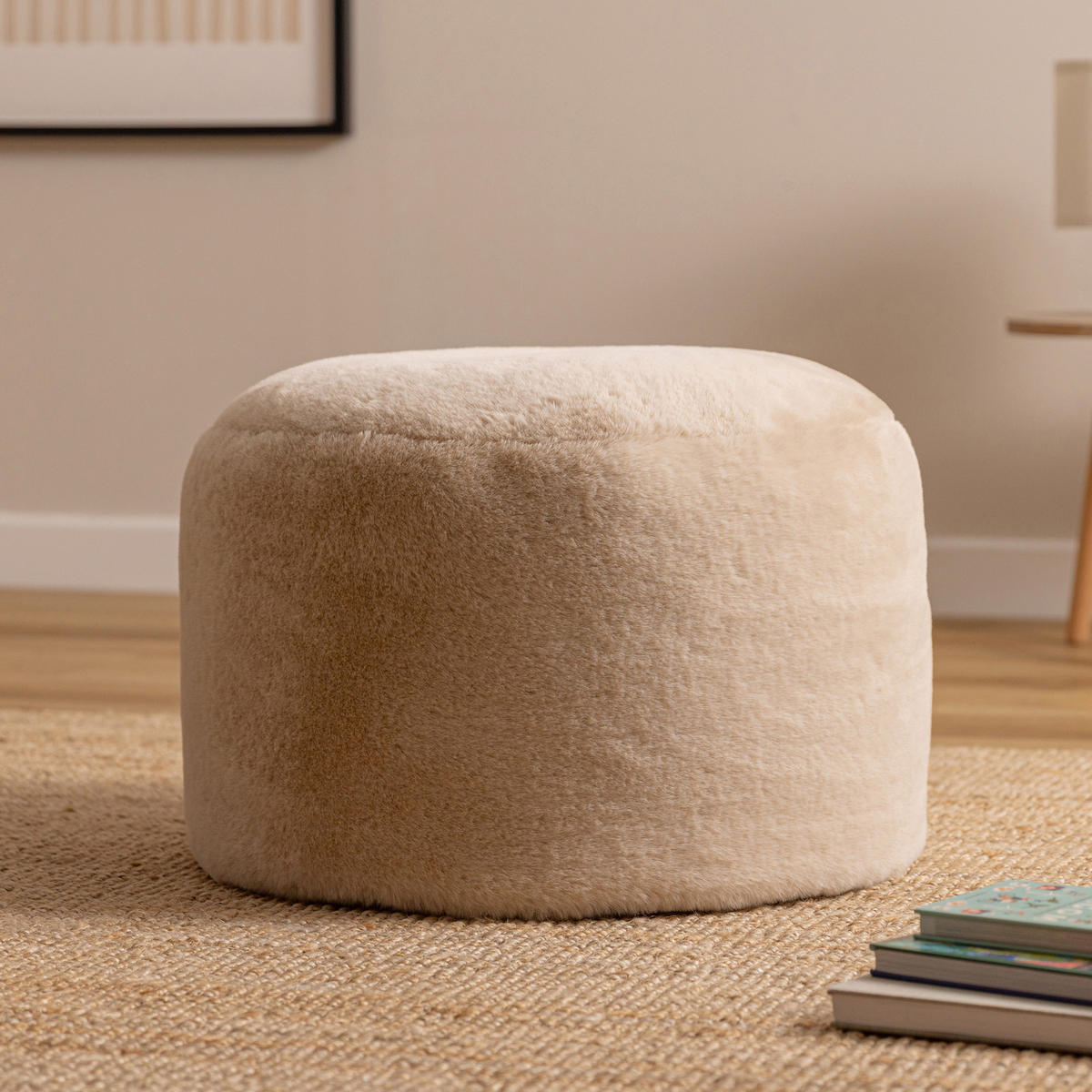 SITZPOUF Milano Kaninchenkunstfell - Beige, Textil (55/35/55cm) - icon