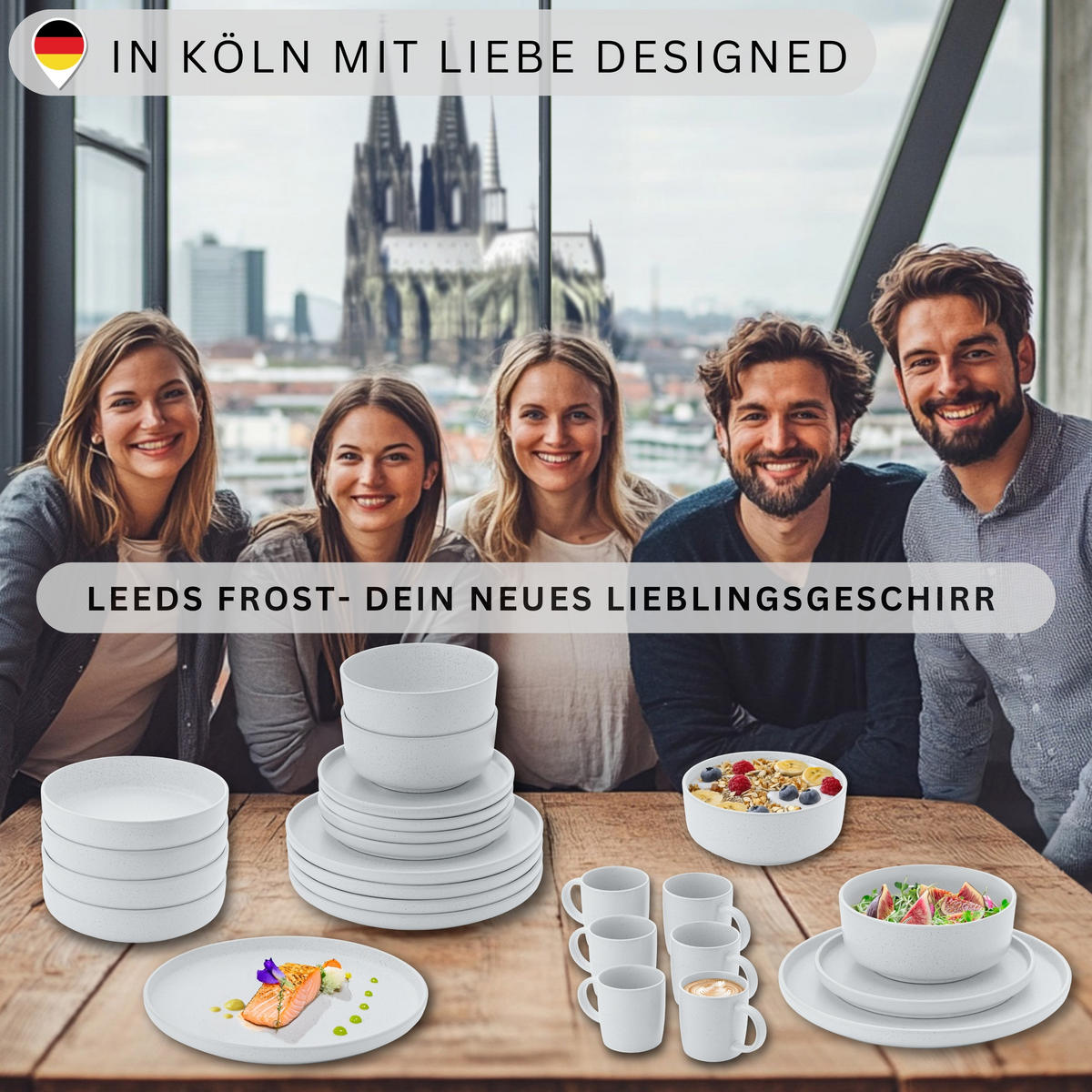 TAFELSERVICE LEEDS FROST - 36 teilig aus Steingut 12 Personen - Hellgrau, Stein (50/30/80cm) - Sänger