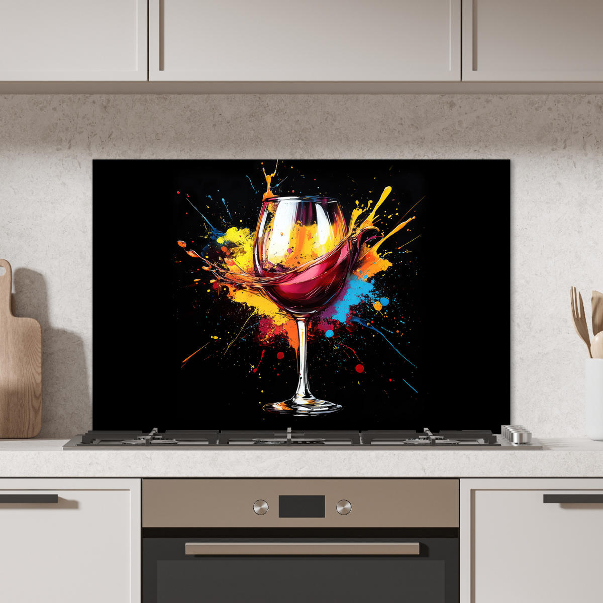 SPRITZSCHUTZ KÜCHE Wein - Glas - Graffiti - Getränk - Rot - Farbe 80x55 cm - Weinrot, Metall (80/0.3/55cm) - MuchoWow