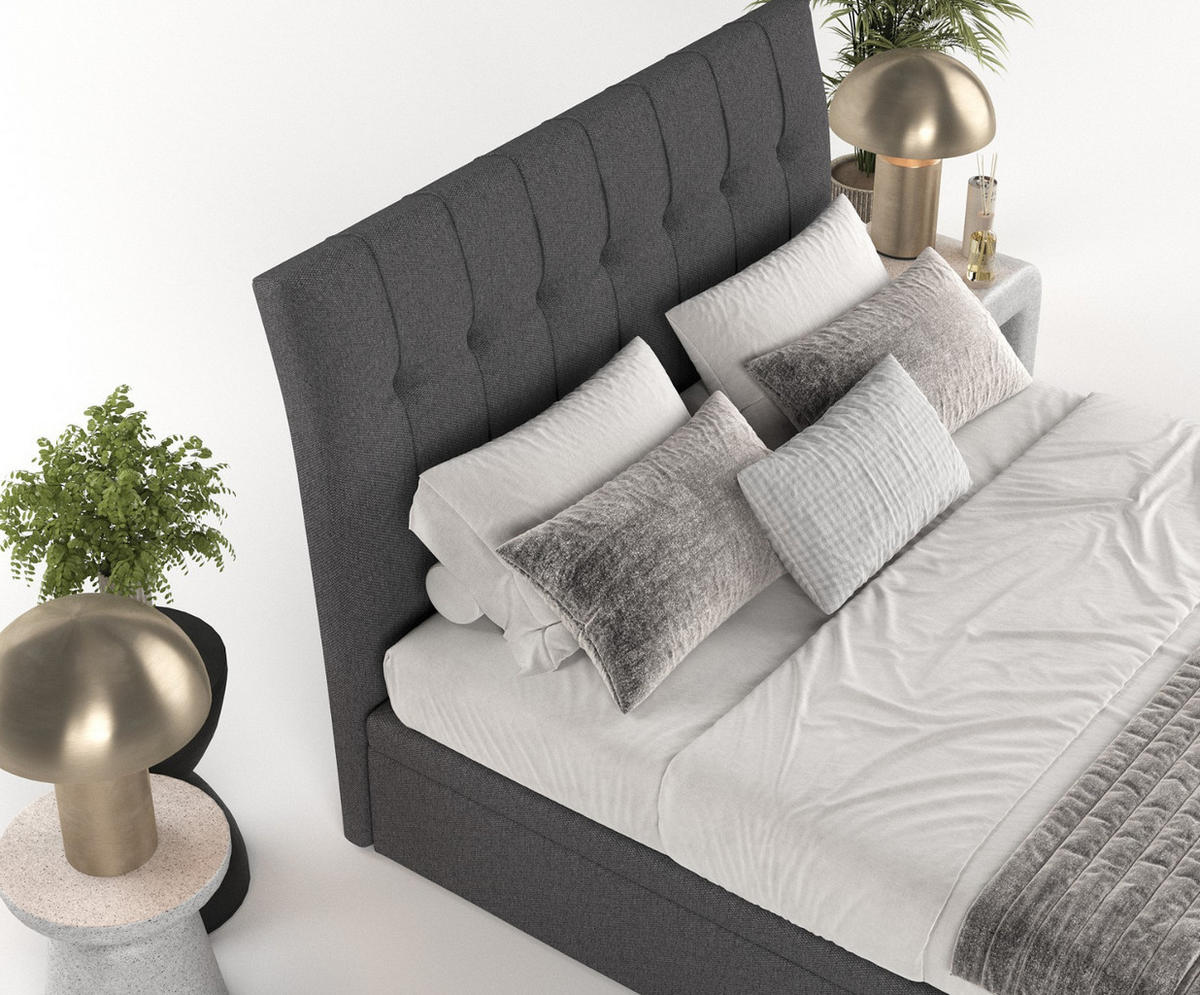 POLSTERBETT Kelsea mit Stauraum 160/200 cm Anthrazit im Megan Stoff - Anthrazit/Schwarz, Holz/Holzwerkstoff (160/200cm) - AltaBeds