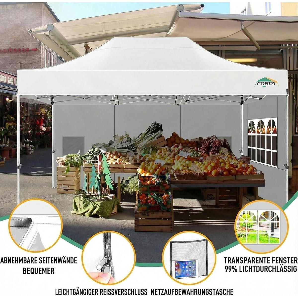 FALTPAVILLON 3x4.5m Wasserdicht UV Schutz 50+ mit 4 Seitenteilen Weiß - Weiß, Metall (305/323/457cm)