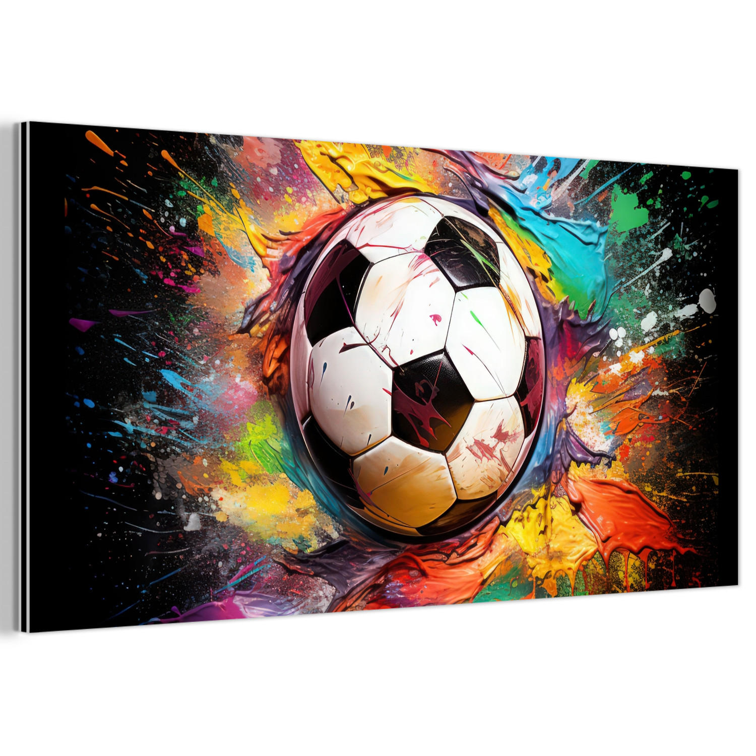 METALLBILD Fußball - Farbe - Farben - Schwarz - Weiß 80x40 cm - Weiß, Metall (80/40cm) - MuchoWow