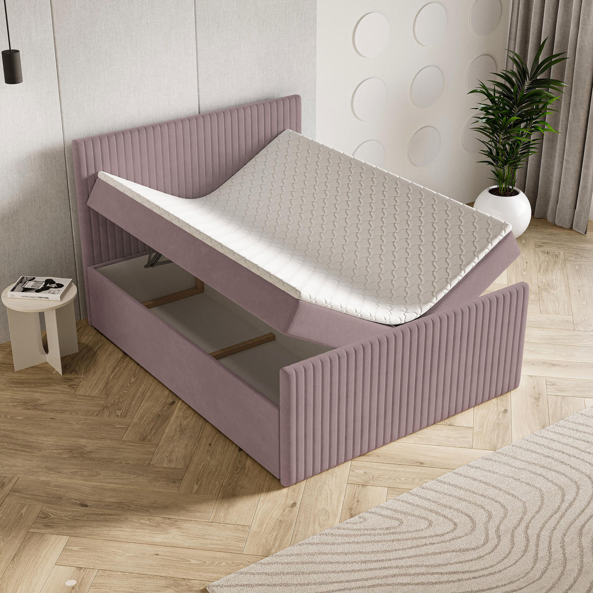 BOXBETT TERVAN 160x200 cm mit Matratze und Topper - Rosa - Rosa, Holz (160/200cm) - MASSENO