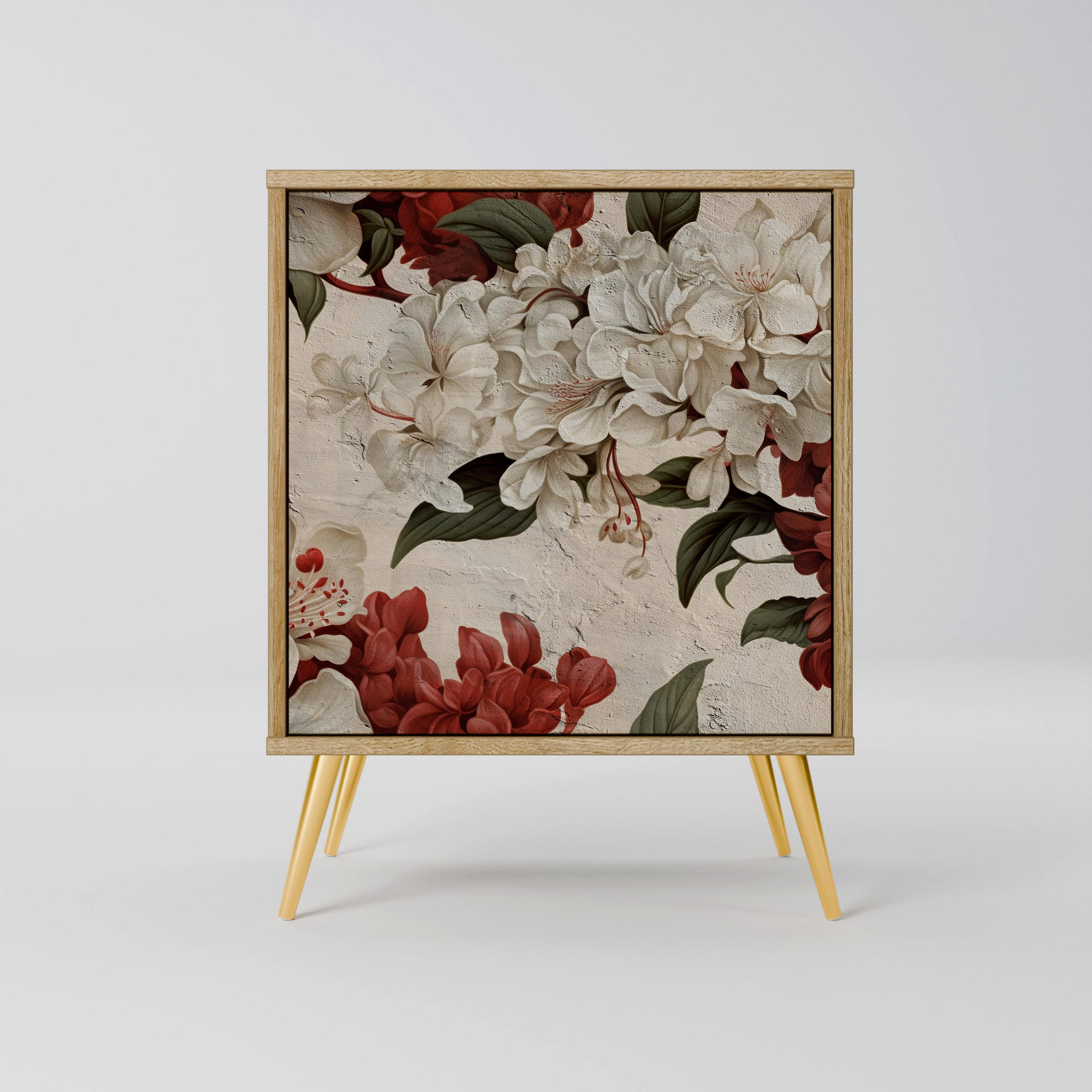 SIDEBOARD EPHEMERAL DAYS, Eichefarben, 57,5x42x75,5 cm, Goldfarbene Metallfüße - Eichefarben/Goldfarben, Holzwerkstoff/Metall (57.5/75.5/42cm) - SpaceRebels
